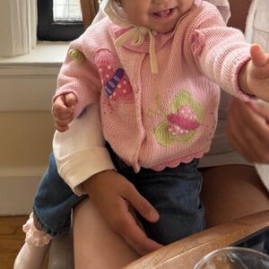 Pink Butterfly Knit Pea Coat for Kids